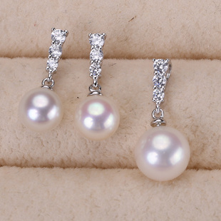 s925纯银三锆耳钉项坠两件套配件 diy手工制作珍珠吊坠不含链配件