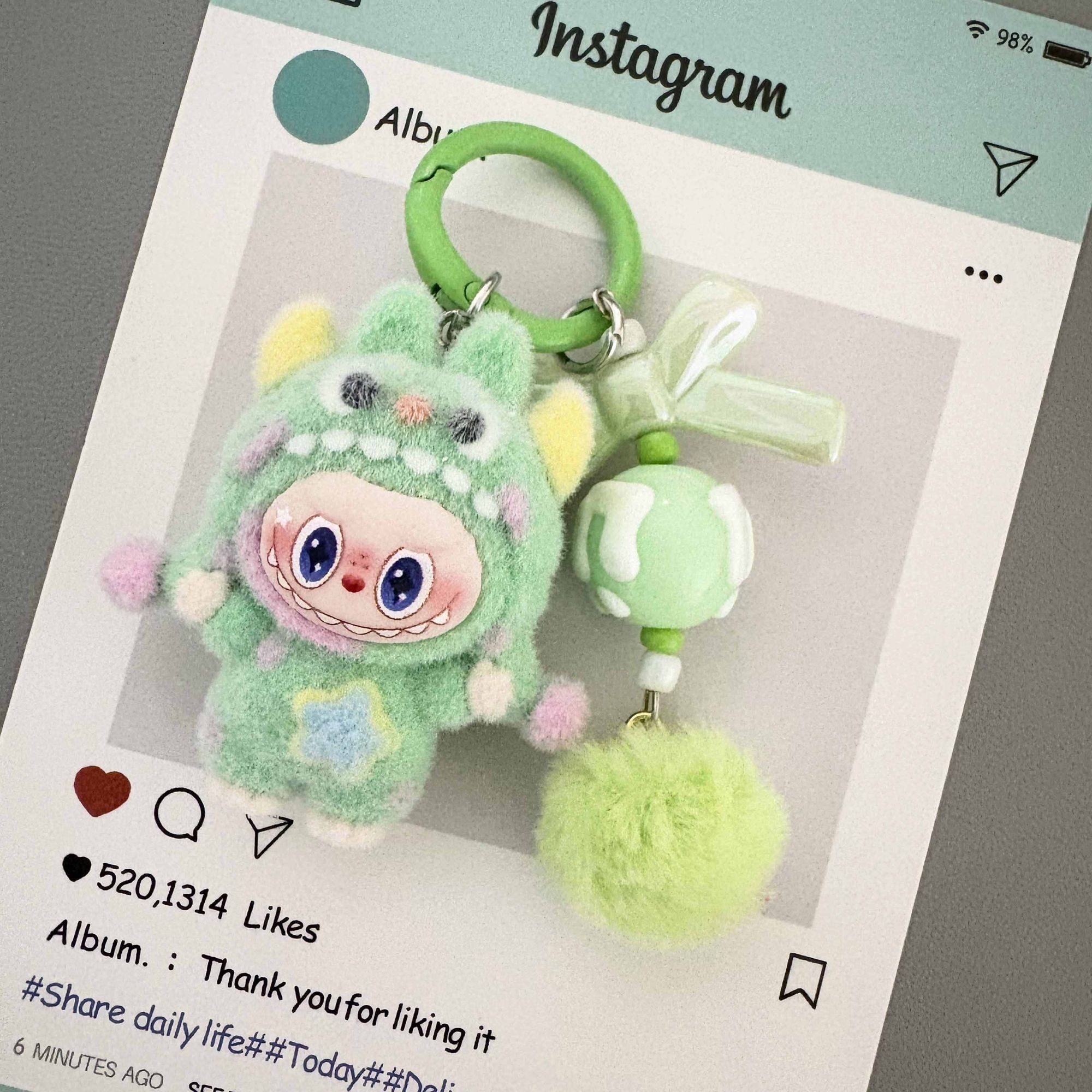 新款植绒波点怪兽拉布包包挂件学生公仔钥匙链挂饰钥匙扣闺蜜礼物