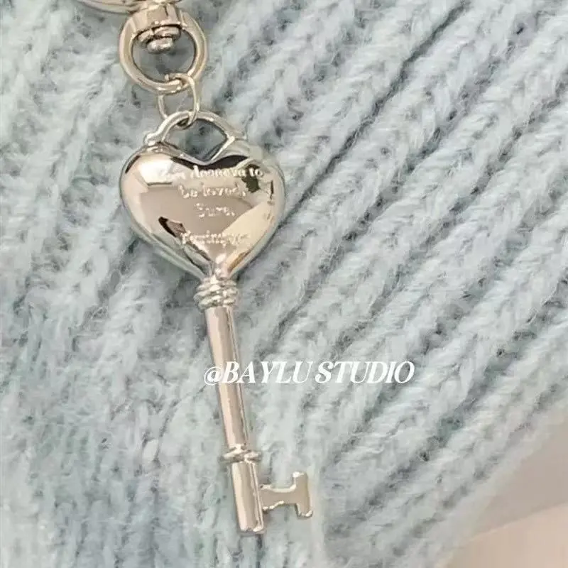 韩国ins博主情侣款银色爱心钥匙扣包挂件可爱少女心小众配饰个性