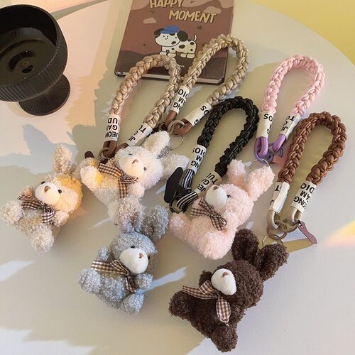 可爱卡通迷你领结小兔短毛绒公仔玩具包包汽车钥匙扣挂件玩偶