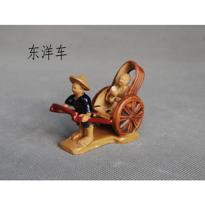 中国古代人物公仔车夫黄包车东洋车假山陶瓷小摆件书房家居艺术品