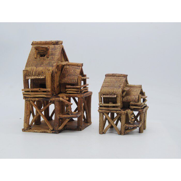 仿古代吊脚草屋水寮假山鱼池陶瓷摆件阳台家居盆景鱼缸工艺品