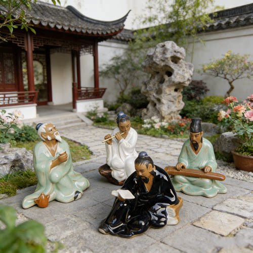 饮酒吹萧弹琴造景书桌台架摆件