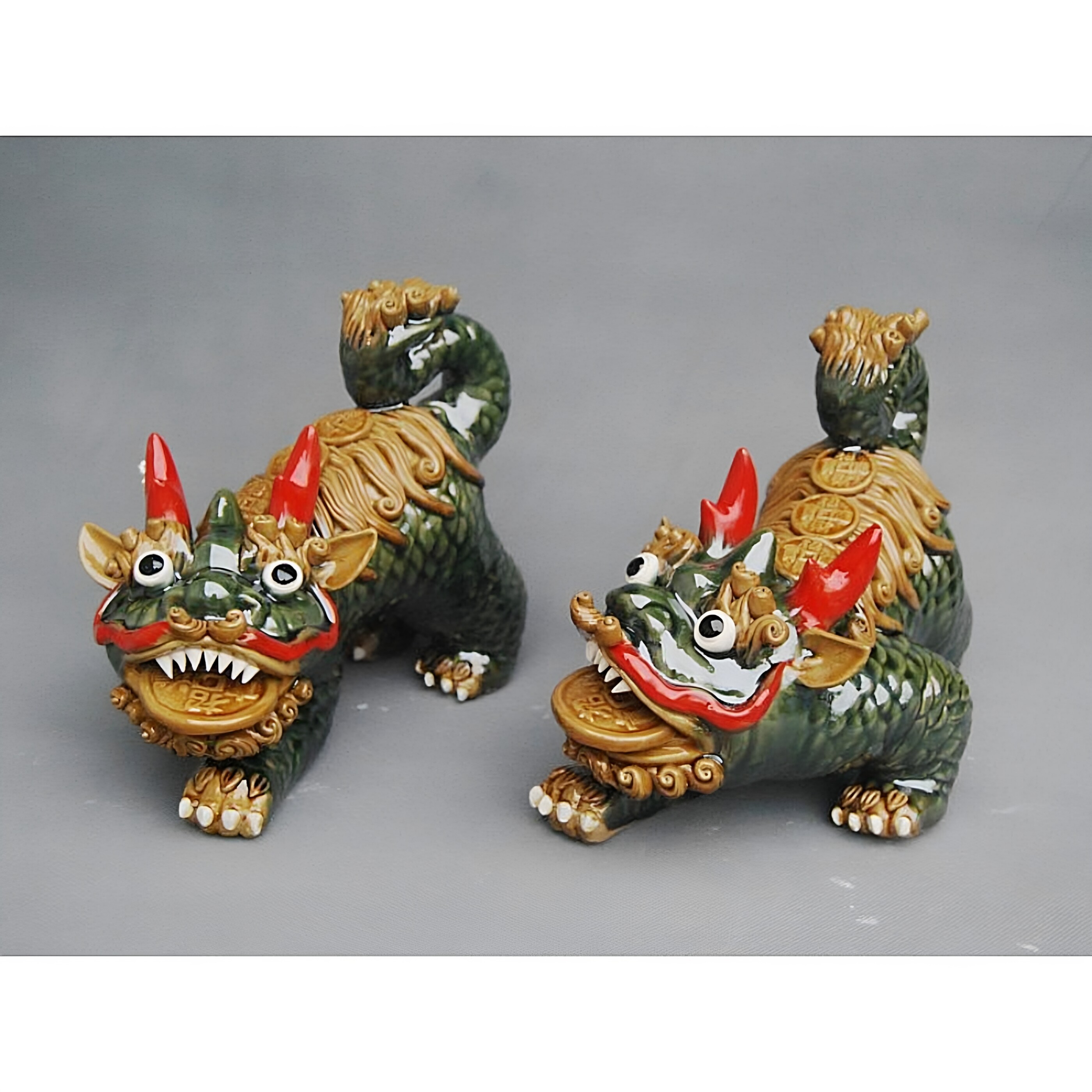 麒麟醒狮对装陶瓷摆件神兽新居家入伙开张开业门口阳台屋檐装饰品