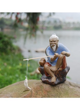 姜太公坐渔陶瓷渔翁造景水族茶盘