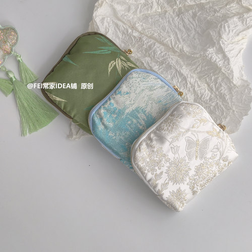 刺绣竹叶纹古风拉链首饰袋便携