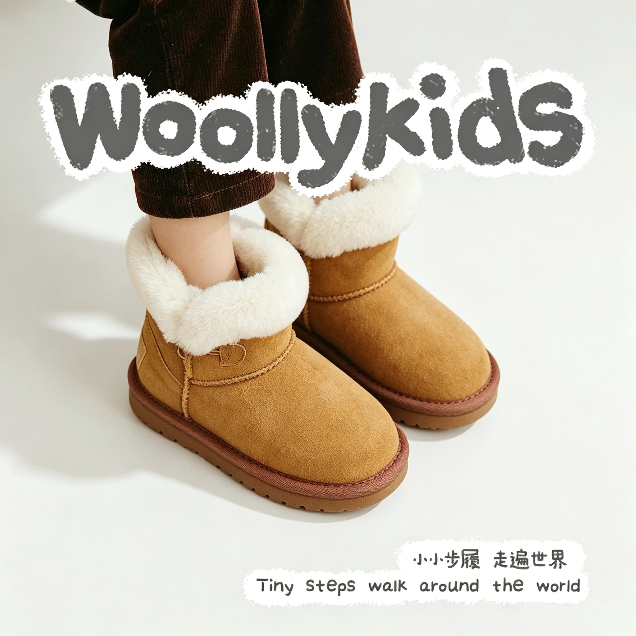 woollykids儿童羊皮毛一体雪地靴