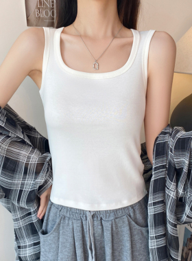 白色方领吊带背心女夏季内搭宽肩带遮副乳外穿短款打底无袖上衣潮