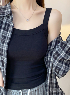 螺纹黑色方领吊带背心女夏季西装内搭外穿遮副乳无袖美背打底上衣
