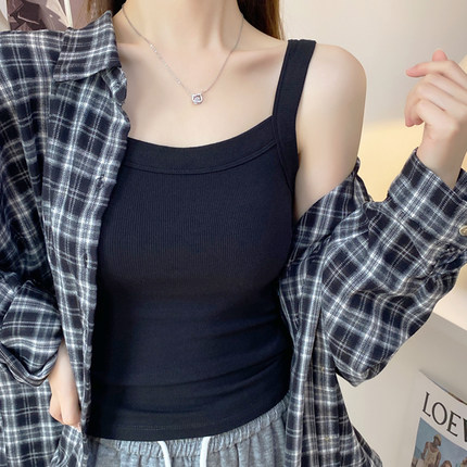 螺纹黑色方领吊带背心女夏季西装内搭外穿遮副乳无袖美背打底上衣