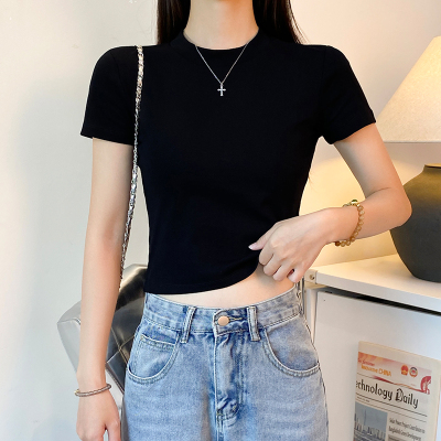 小高领露脐短袖T恤女夏季