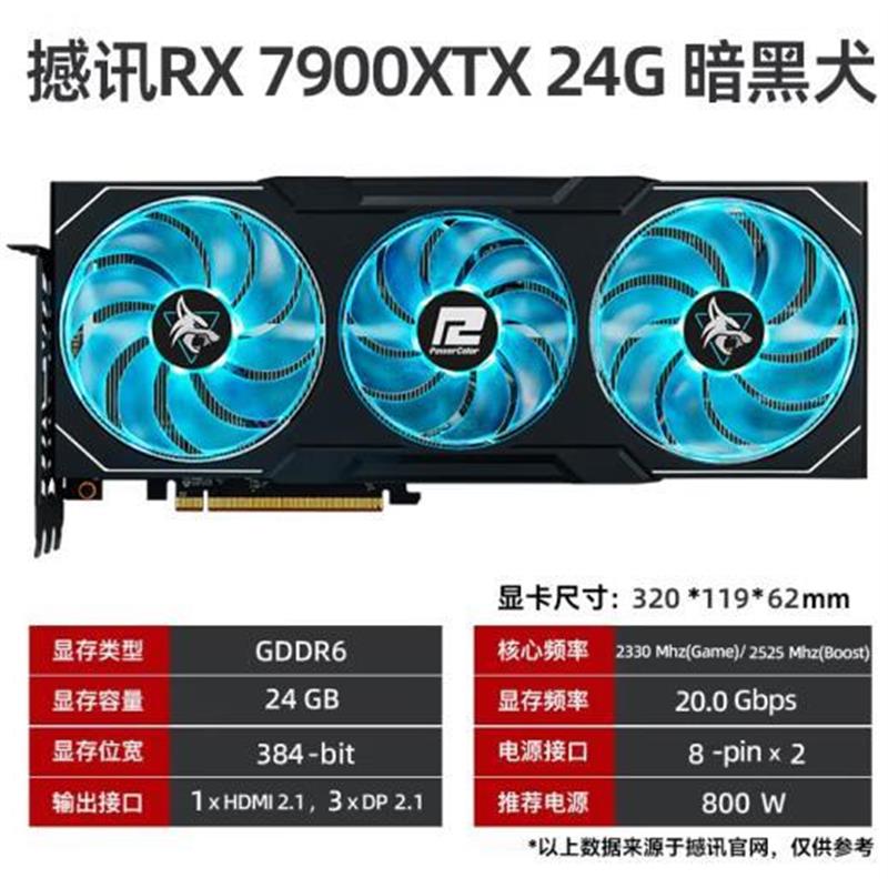 议价PowerColor/撼讯 RX 7900XTX 暗黑犬 24G显卡 全新国行