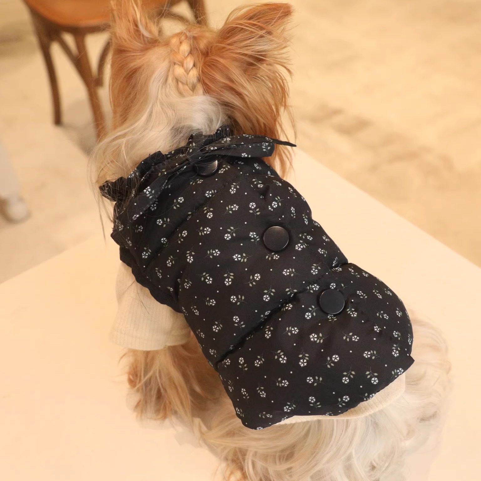 宠物秋冬白鸭绒羽绒服马尔济斯泰迪雪纳瑞狗狗猫咪碎花保暖羽绒服