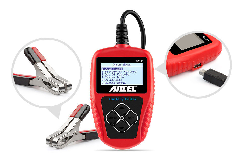 ANCEL BA101 자동차 배터리 테스터 배터리 측정기 12V 배터리 수명 시작 테스트 분석