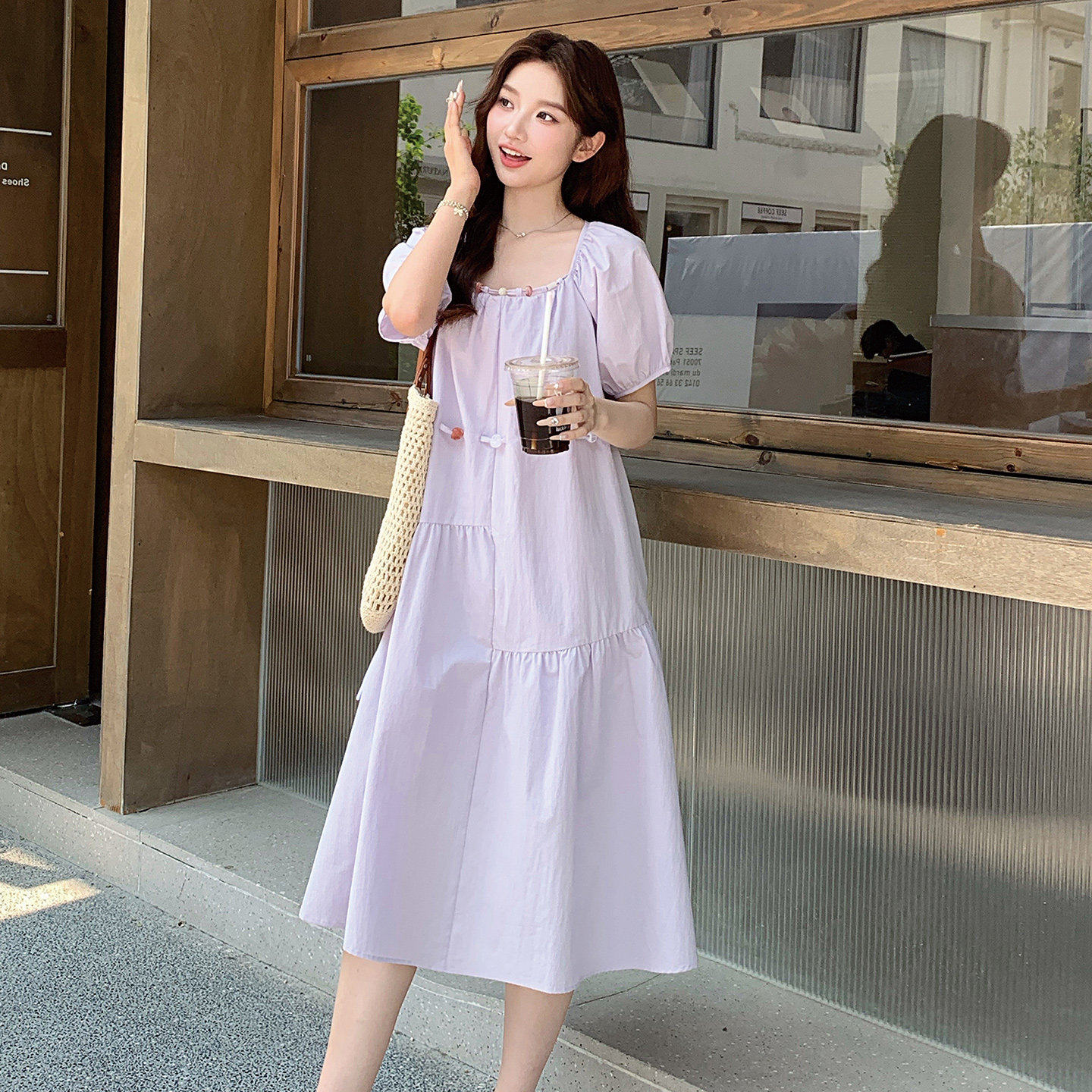 淡紫色宽松洋装女夏季202