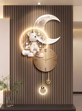 暴力熊轻奢客厅电视背景墙装饰画高级感创意钟表挂画时钟餐厅壁灯