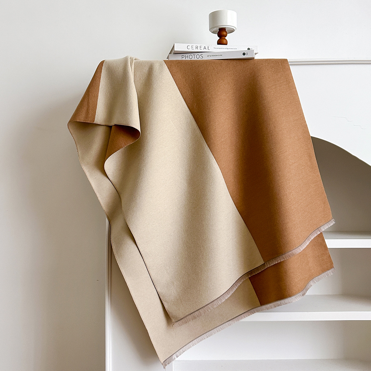 秋冬女欧美外贸新款拼色流苏拉毛围巾女士拼接加厚披肩时尚围脖