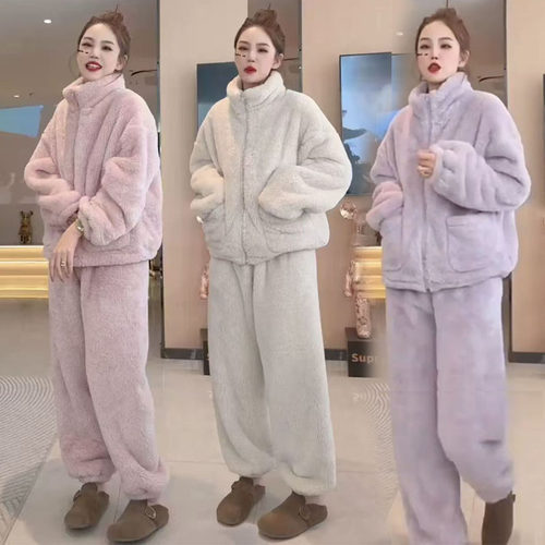 珊瑚绒睡衣女款加厚保暖