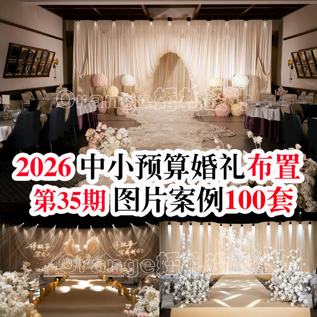 2026中小预算婚礼布置现场图第35期香槟色布幔婚礼设计案例100套