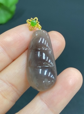 A货冰种福豆吊坠18k金扣头烟紫色玉质油润细腻无纹裂