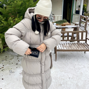 heidy海蒂 羽绒服女 300g厚鹅绒填充尼龙三防面料弹性抽皱保暖长款