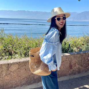 女2026春上衣女娃娃衫 100棉后背花瓣造型衬衫 繁复工艺 heidy海蒂