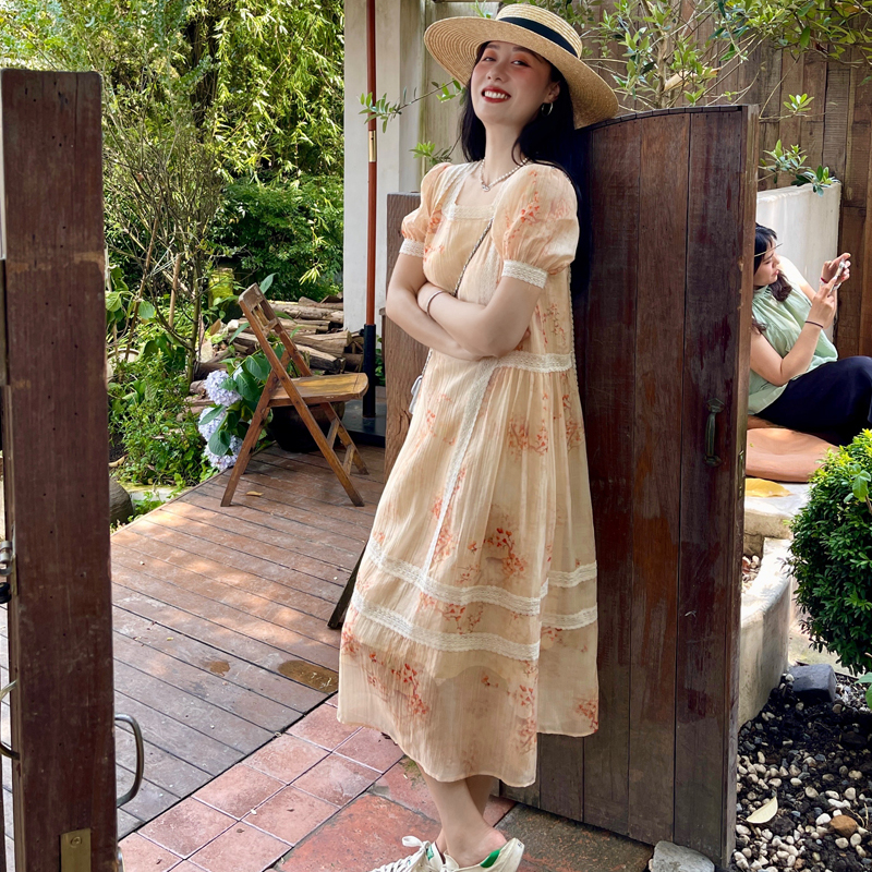 heidy海蒂宽松天丝碎花蕾丝花边