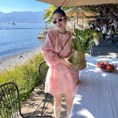 HEIDY新中式苎麻刺绣长袖连衣裙