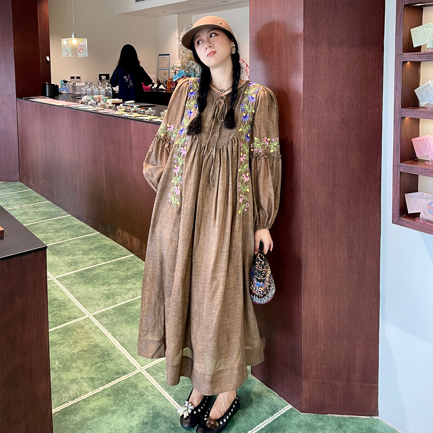 heidy海蒂真丝棉刺绣连衣裙