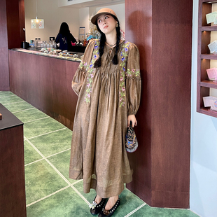heidy海蒂 连衣裙 鎏金焕纱真丝棉鎏金砂洗秋月多色13万针刺绣长袖