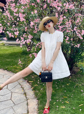 heidy海蒂 初恋裙 白色手工翻花打条工艺连衣裙短袖A字裙