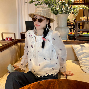 长袖 苎麻刺绣娃娃衬衫 春夏新品 heidy海蒂