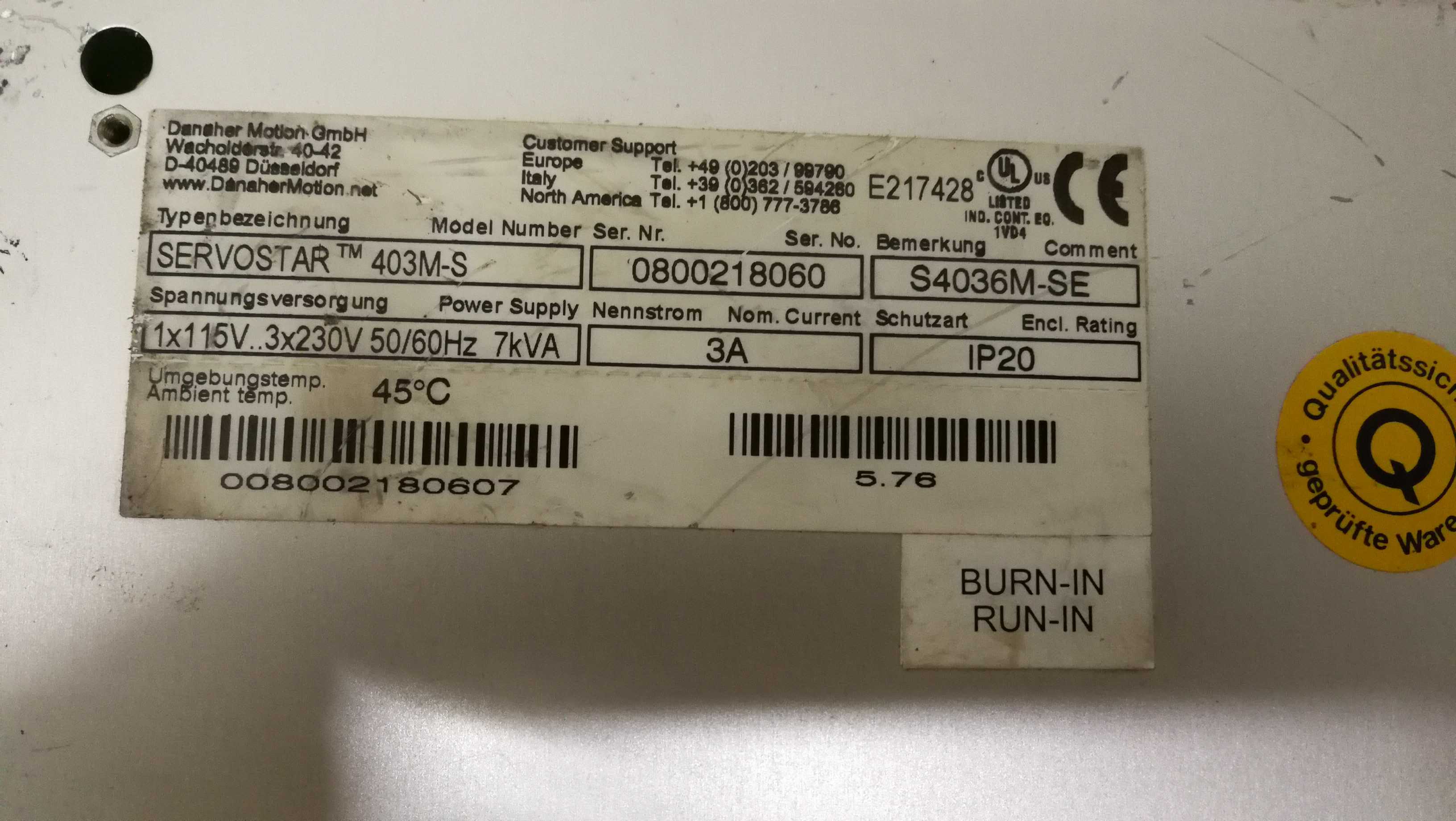 166-科尔摩根伺服驱动器 403M-S S4036M-SE 400-M SERVOSTAR 进口