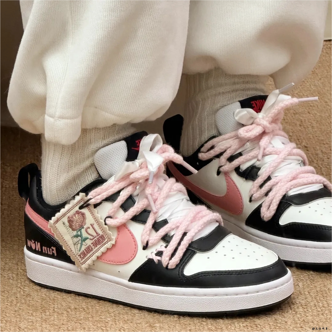 球鞋定制 Nike Court Borough 莓烦恼黑粉低帮可爱复古女款板鞋