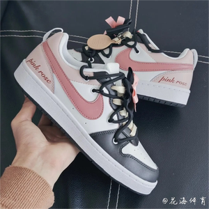 球鞋定制 Nike Court Borough Low 减龄主题玫瑰黑粉低帮女款板鞋