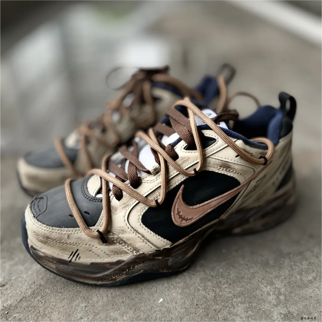 球鞋定制 Nike Air Monarch 焦糖摩卡低帮解构高街复古男女老爹鞋