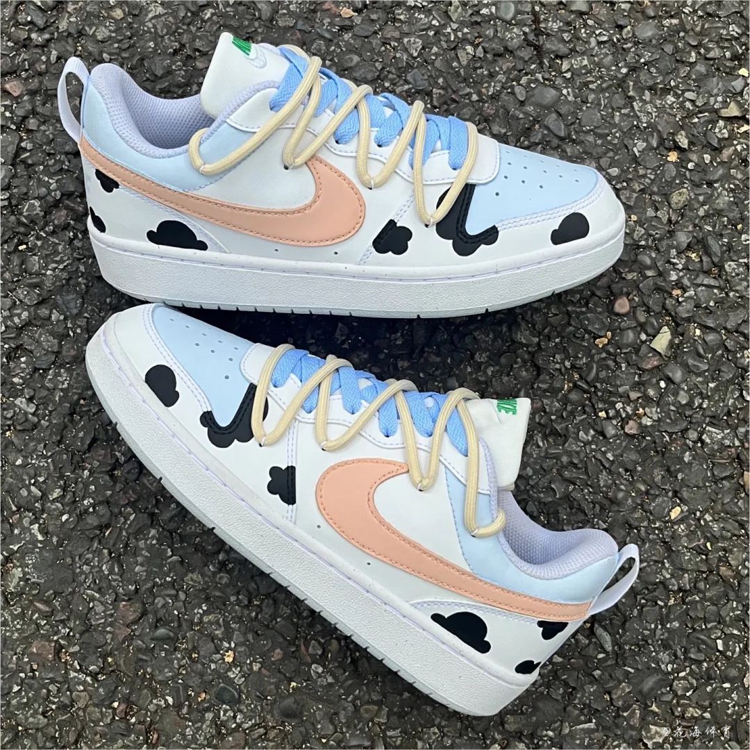 球鞋定制 Nike Court Borough Low 奶牛日记简约黑白低帮女款板鞋