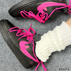 球鞋定制 Nike Court Borough 暗域玫瑰双钩纯黑手绘低帮女款板鞋