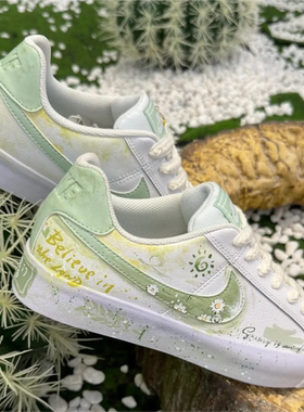 球鞋定制 Nike Court Royale 薄荷种子清新泼墨手绘低帮男女板鞋