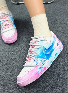 球鞋定制 Nike Court Vision 流星雨梦幻星空渐变色低帮男女板鞋