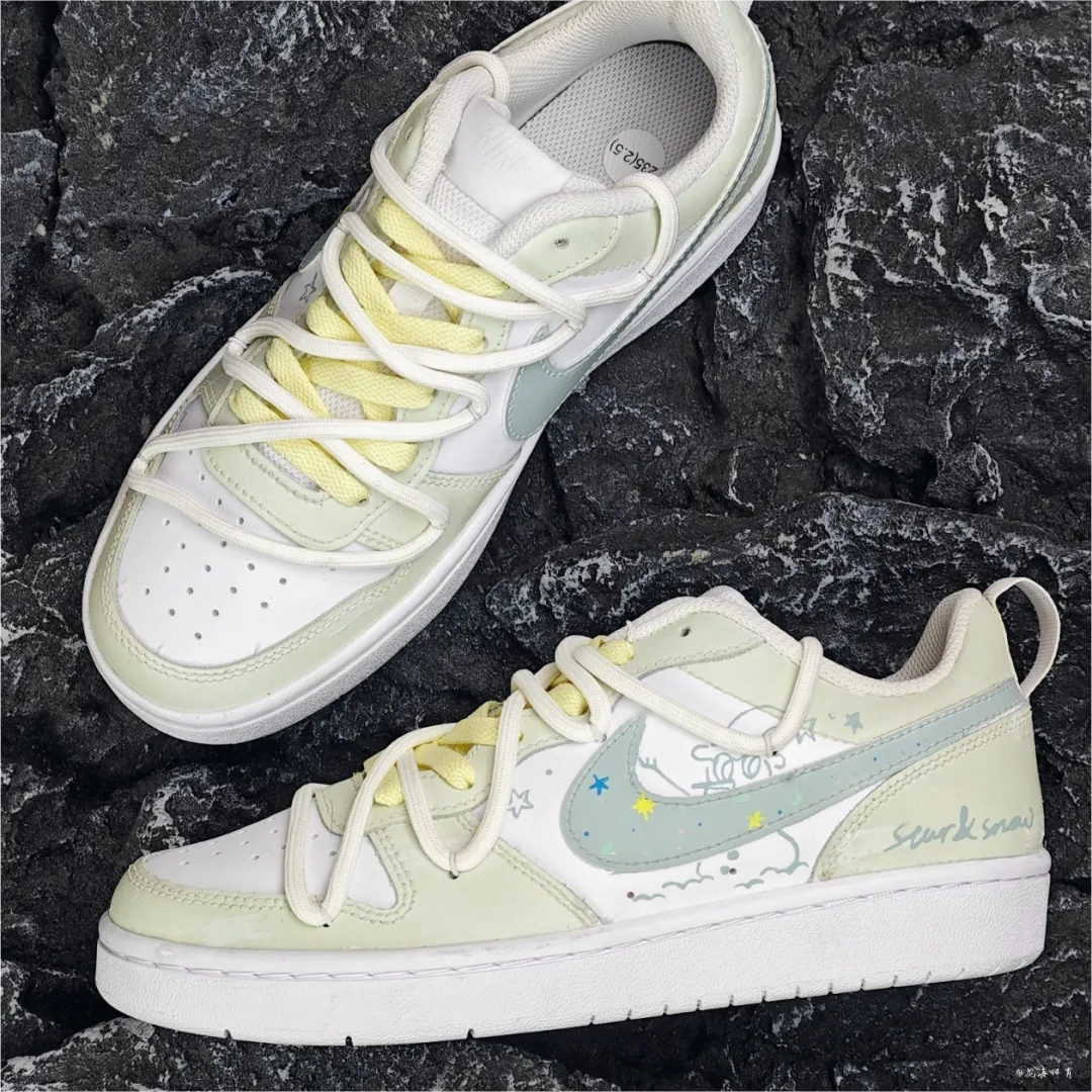 球鞋定制 Nike Court Borough Low 雪精灵清新绿手绘低帮女款板鞋
