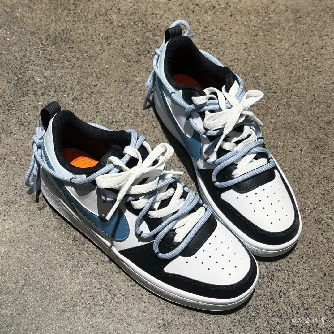 球鞋定制 Nike Court Borough Low 叙夏晚梦百搭白蓝低帮女款板鞋