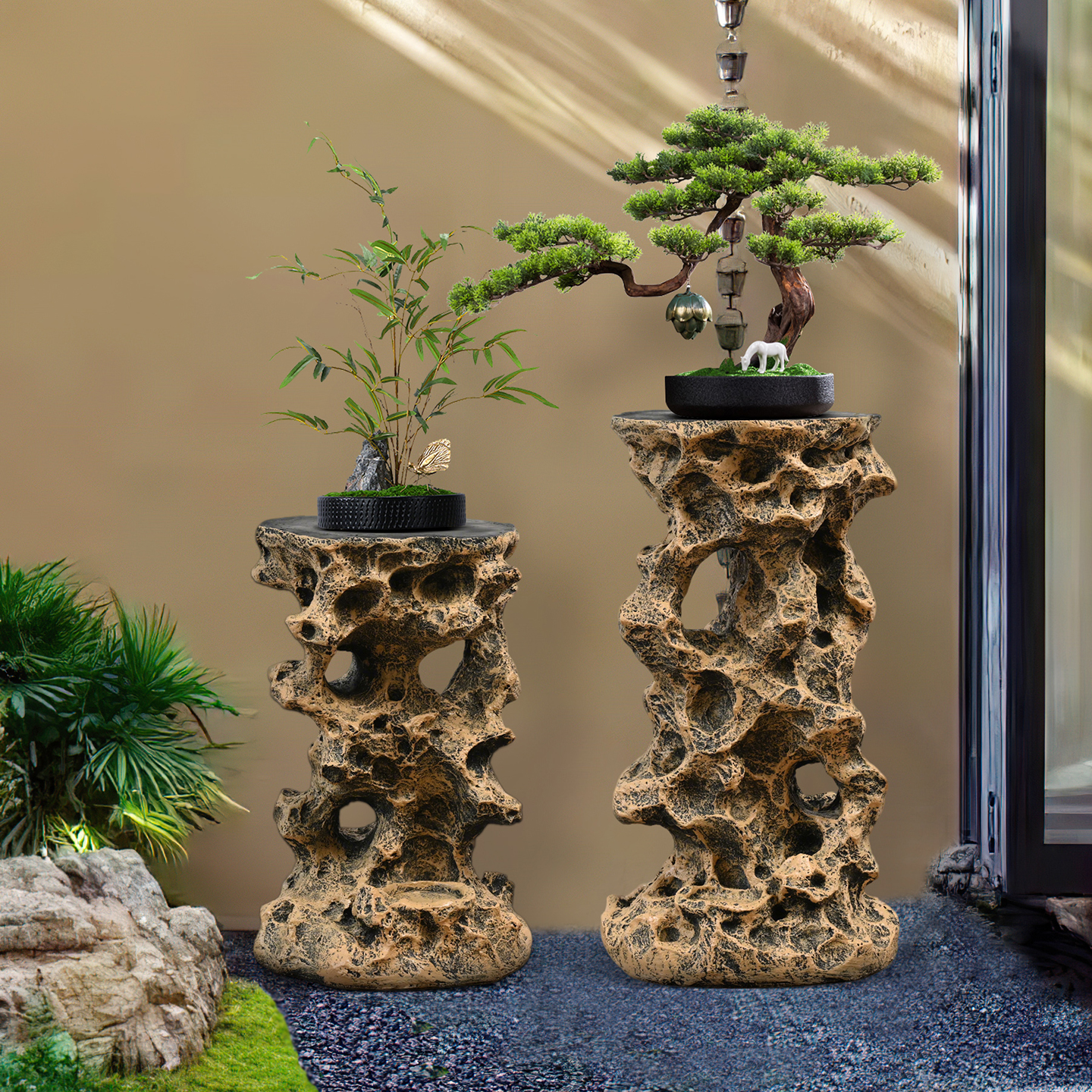 花园装饰太湖石树脂底座仿石墩户外庭院盆景别墅露台花盆花架摆件