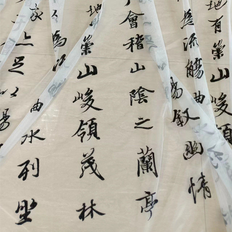 新中式兰亭序书法文字绣花窗纱客厅阳台书房茶楼中国风纱帘包邮