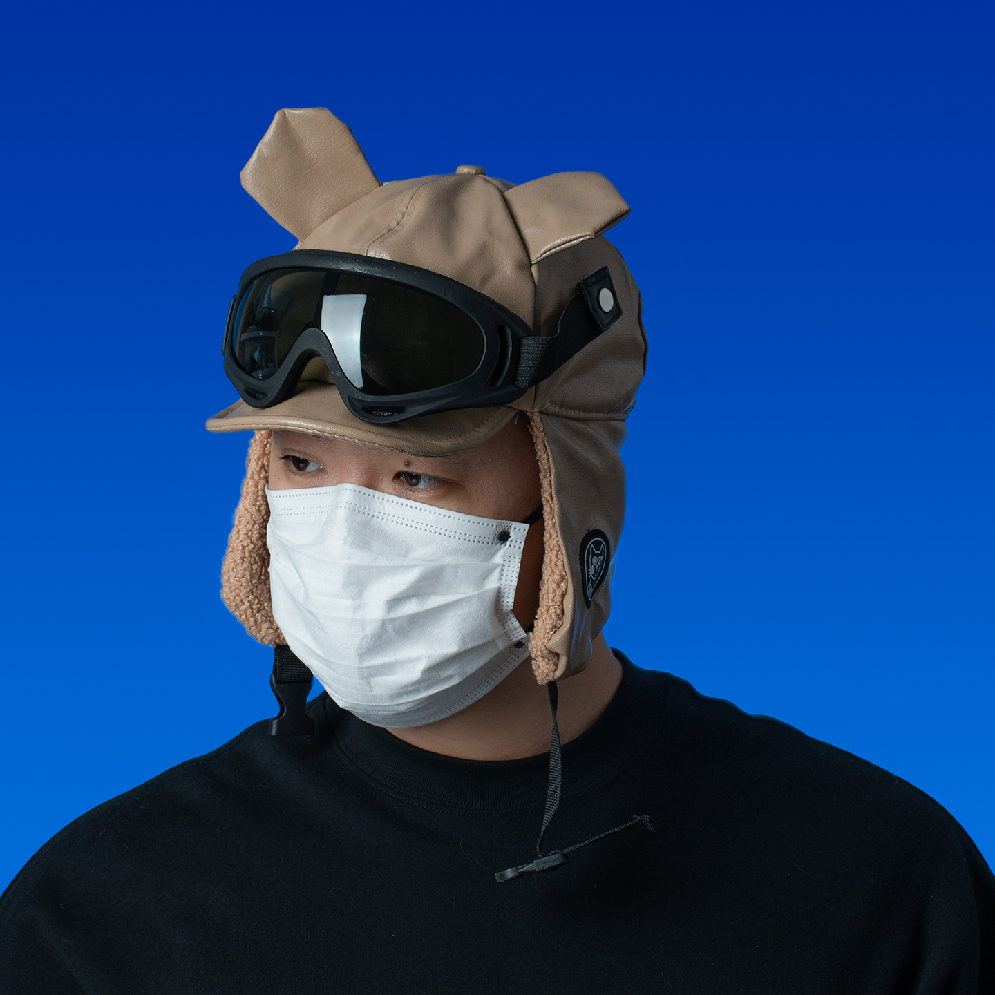 DABOE眼镜飞行员护耳帽男女冬季保暖雷锋帽皮质骑行户外御寒帽