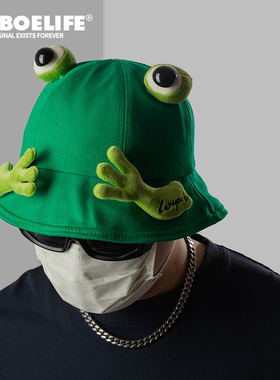 DABOE旅行可爱绿色青蛙渔夫帽男女俏皮恶搞卡通防晒逛街盆帽