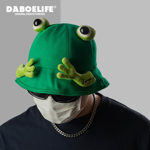 DABOE旅行可爱绿色青蛙渔夫帽男女俏皮恶搞卡通防晒逛街盆帽