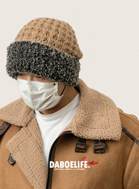 DABOE防寒大头围保暖男女粗毛线针织帽子毛绒边堆堆帽护耳显瘦帽