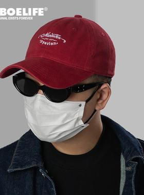 DABOE字母刺绣磨毛鸭舌帽男女复古百搭宽檐软顶棉质显脸小棒球帽