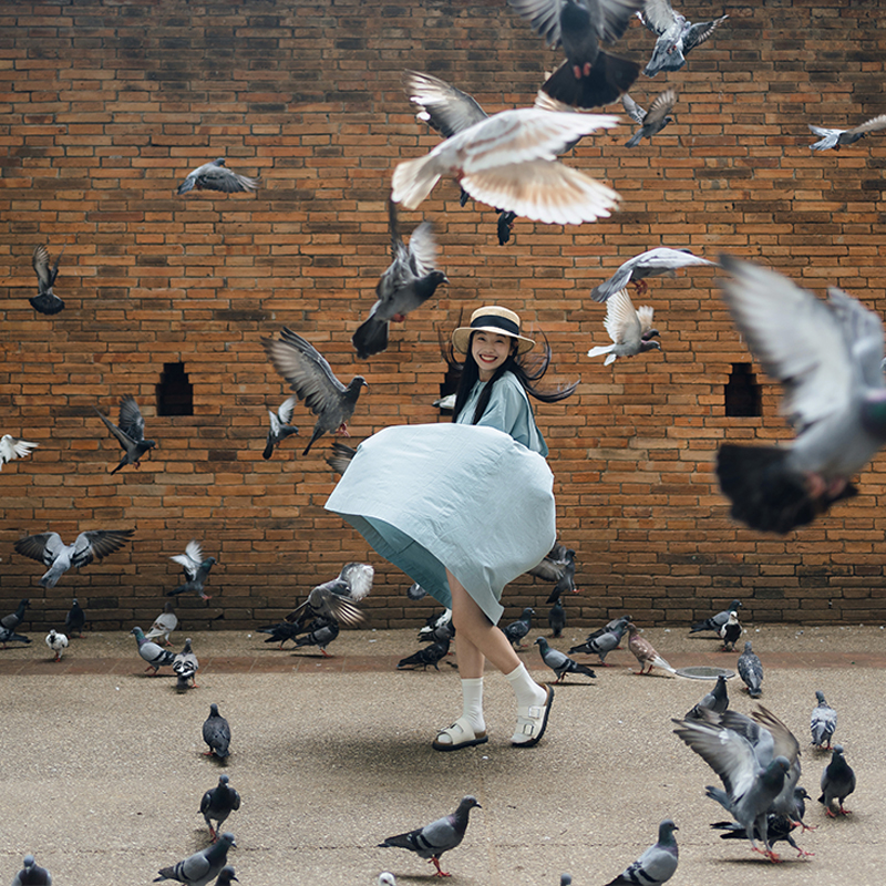 古苔淡人文艺长袖连衣裙秋季新